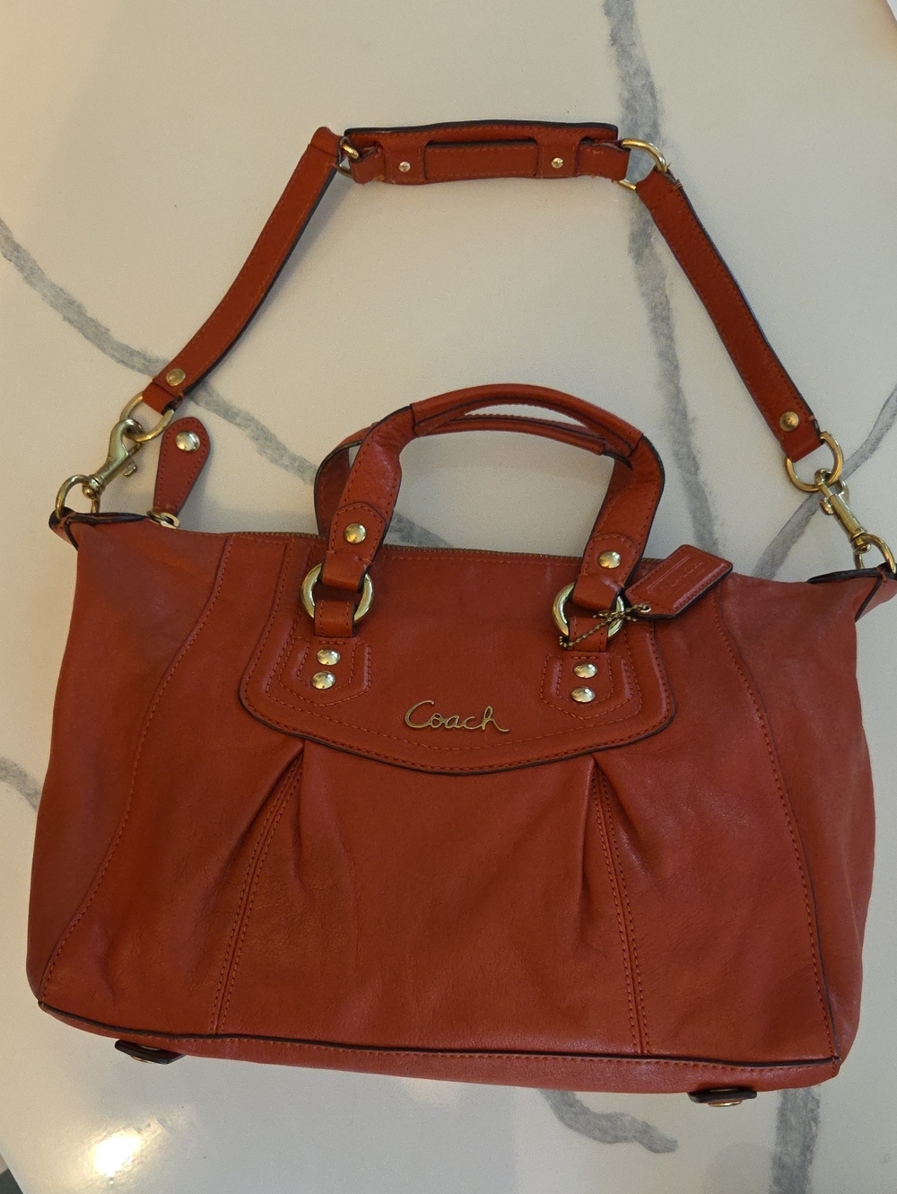 Coach Orange Leather Satchel with Gold-Tone Hardware